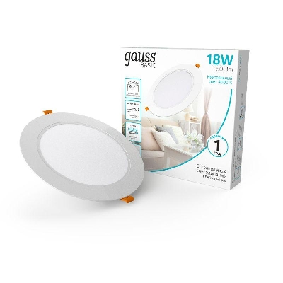 Светильник светодиодный Basic Downlight 18Вт 4000К IP20 1600лм 170-260В 170х26 круг бел. GAUSS 9030420218