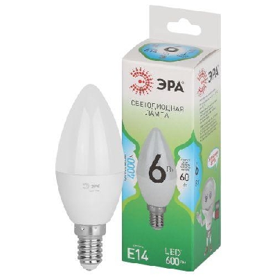 Лампа светодиодная GREEN LINE B35-6W-840-E14 GL 6Вт свеча 4000К яркий свет бел. E14 Эра Б0067109