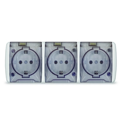 Розетка 3-м ОП Клио 16А IP54 с заземл. с прозр. крышкой бел. Universal К2235