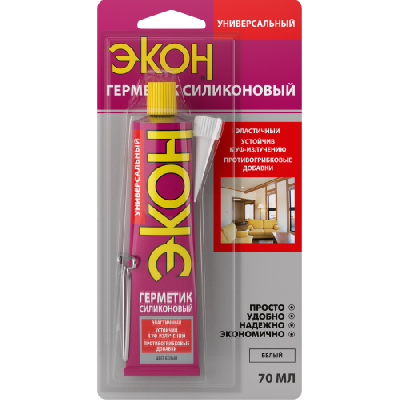 Герметик силиконовый универсальный ЭКОН 70мл на единичном блистере момент бел. Момент C0043195