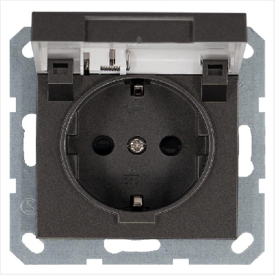 Розетка 1-м Shuko 16А IP20 с заземл. защ. шторки с крышкой механизм мокко Jasmart G5505Z