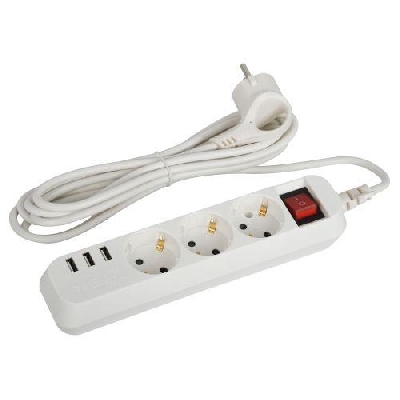 Удлинитель 3х3м с заземл. +3xUSBA 10А с выкл. U-3es-3m-USB Эра Б0052901
