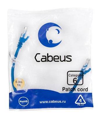 Патч-корд U/UTP кат.6 PC-UTP-RJ45-Cat.6-0.3m-BL 2xRJ45/8p8c неэкранир. PVC 0.3м син. Cabeus 8675c