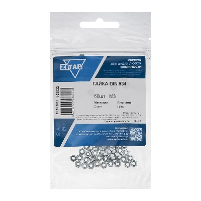 Гайка шестигранная М3 DIN 934 оцинк. (уп.60шт) Tech-Krep/Zitar 103022