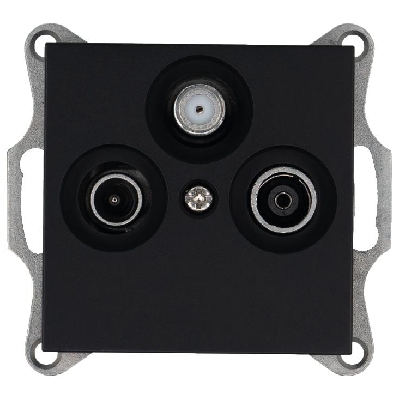 Розетка телевизионная проходная TV + FM + SAT 3-м Ф9.5мм механизм черн. матов. soft touch Jasmart G6207PB