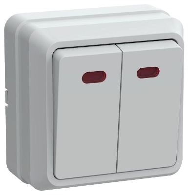 Выключатель 2-кл. ОП Октава 10А IP20 ВС20-2-1-ОБ с индикацией бел. GENERICA EVO21-K01-10-DC