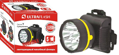 Фонарь налобный 909LED5 (5LED 1 режим; 3хR6 черн.) Ultraflash 11781