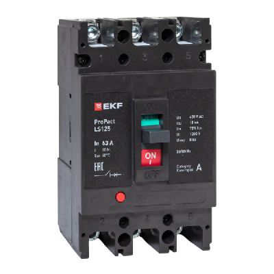 Выключатель автоматический 3п 63А 18кА LS125 ProPact EKF mccb-125-18-3-63-ls