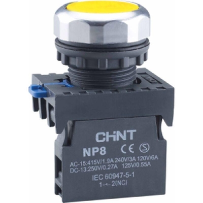 Кнопка управления NP8-10BND/5 подсвет. самовозв. AC110-230В(LED) 1НО IP65 (R) желт. CHINT 667613