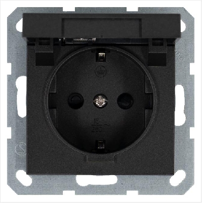 Розетка 1-м Shuko 16А IP20 с заземл. защ. шторки с крышкой механизм антрацит Jasmart G5505B