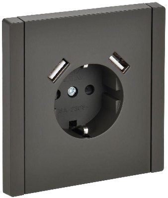 Розетка FORTE&PIANO FP345 16А USB A+A 3.1А с заземл. защ. шторки винт. крепл. сер. IEK FP-R14-16-U21-D31-K03