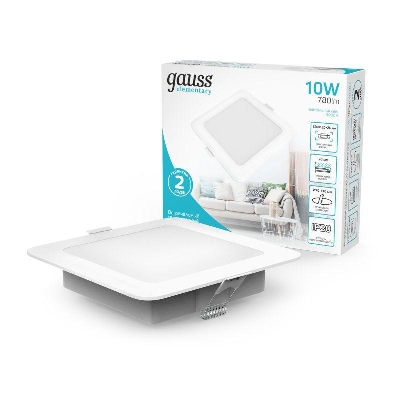 Светильник светодиодный Elementary Downlight 10Вт 4000К 780лм 170-260В IP20 120х26 квадрат монтаж бел. GAUSS 998420209