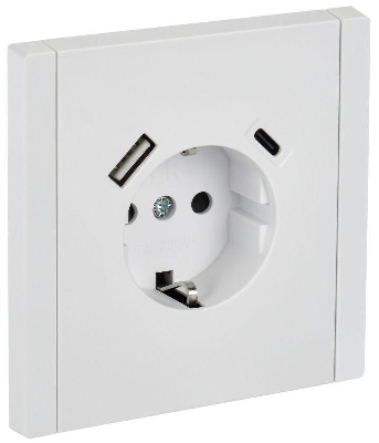 Розетка FORTE&PIANO FP247 16А USB A+C 18Вт с заземл. защ. шторки винт. крепл. бел. IEK FP-R14-16-U22-018-K01