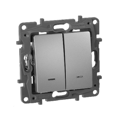 Переключатель 2-кл. СП Etika Plus 10А IP20 250В 10AX с подсветкой безвинтов. зажимы механизм алюм. IEK 672416