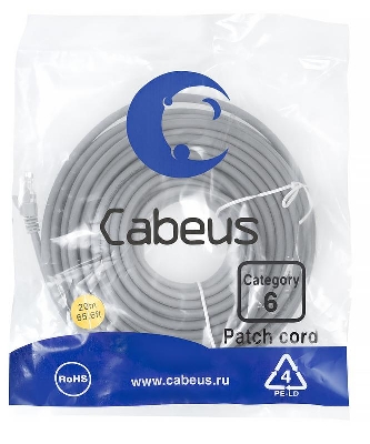Патч-корд U/UTP кат.6 PC-UTP-RJ45-Cat.6-20m 2xRJ45/8p8c неэкранир. PVC 20м сер. Cabeus 8791c