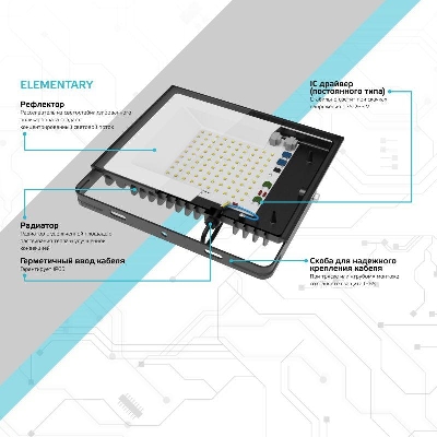 Прожектор светодиодный Elementary 30Вт 6500К IP65 2700лм 200-240В ДО черн. GAUSS 613100330