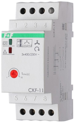 Реле контроля фаз для сетей с изолированной нейтралью CKF-11 (монтаж на DIN-рейке 35мм; регулировка задержки отключения; контроль чередования фаз; 3х400В 8А 1Z 1R IP20)(аналог ЕЛ-11Е) F&F EA04.004.003