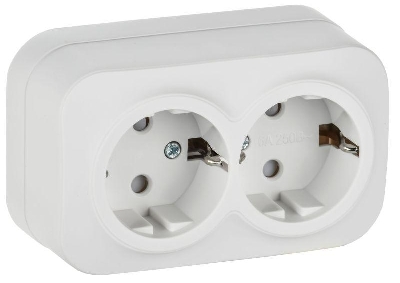 Розетка 2-м ОП GLORY РСш22-3-ХБм 16А с заземл. защ. шторки бел. матов. IEK ERH24-K01M-16
