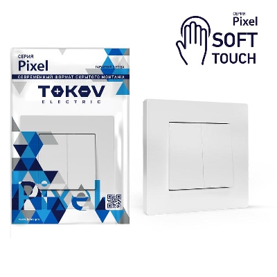 Выключатель 2-кл. СП Pixel 10А IP20 в сборе айс TOKOV ELECTRIC TKE-PX-V2F-C34