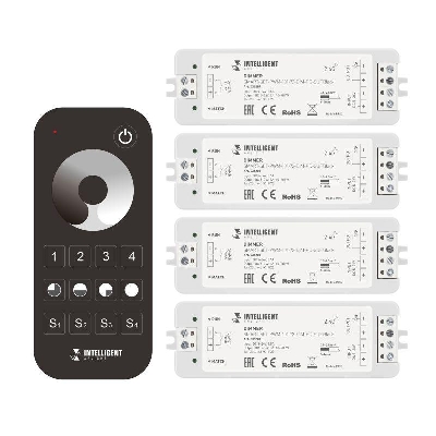 Диммер SMART-SET-PWM-101-72-DIM-PD-SUF Black (5-36В 1х8А x4 ПДУ 13кн 2.4G) IP20 пластик INTELLIGENT ARLIGHT 036201