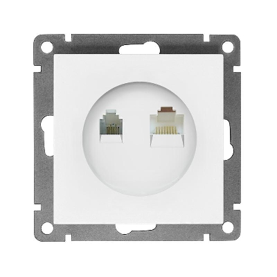 Розетка компьютерная + телефонная 2-м СП Афина механизм бел. Universal A0052