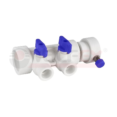 Коллектор PPR с отсечными син. кранами и воздух-ком 40х20 8 выходов (15/1) бел. K VALFEX 111134008