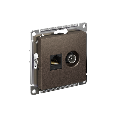 Розетка компьютерная + телевизионная 2-м СП AtlasDesign RJ45 кат.5E + TV механизм мокко SE ATN000689