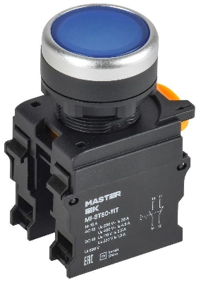 Кнопка d22мм 1НО+1НЗ MASTER с фиксацией син. IEK MI-BT60-11T-3-21-K07