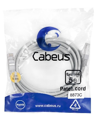 Патч-корд F/UTP кат.5E PC-FTP-RJ45-Cat.5e-3m-LSZH 2xRJ45/8p8c экранир. LSZH 3м сер. Cabeus 8873c