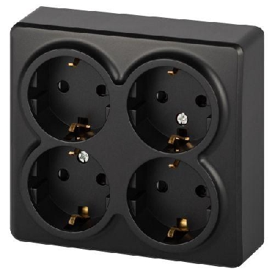 Розетка 4-м ОП Эксперт 11-2211-05 16А IP20 250В 4х2P+E Schuko с заземл. защ. шторки антрацит Эра Б0063004