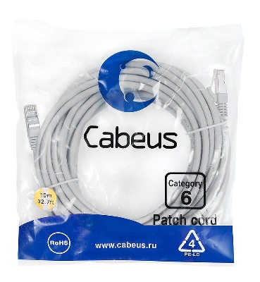 Патч-корд F/UTP кат.6 PC-FTP-RJ45-Cat.6-10m-LSZH 2xRJ45/8p8c экранир. LSZH 10м сер. Cabeus 7913c
