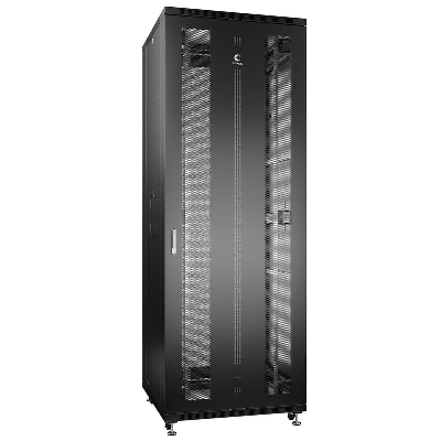 Шкаф монтажный телекоммуникационный напольн. ND-05C-47U80/80-BK 19дюйм 47U 800х800х2277мм для распределит. и серверн. оборудования; передн. и задн. перфорир. двери ручка с замком RAL 9004 черн. Cabeus 8569c