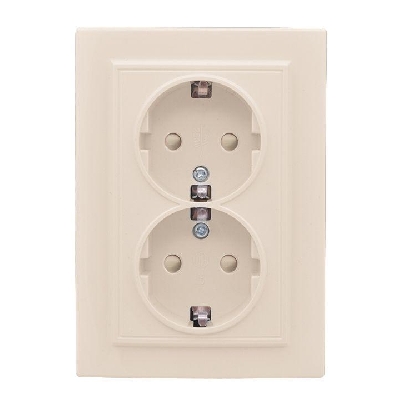 Розетка 2-м СП Минск 16А IP20 с заземл. защ. шторки беж. EKF ERR16-128-200