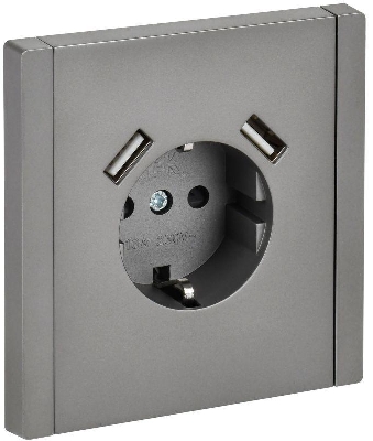 Розетка FORTE&PIANO FP545 16А USB A+A 3.1А с заземл. защ. шторки винт. крепл. сталь IEK FP-R14-16-U21-D31-K46