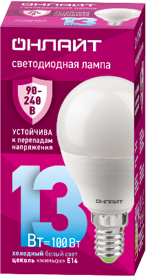 Лампа светодиодная 90 426 OLL-G45-13-230-6.5K-E14-FR (PRO 90-240В) ОНЛАЙТ 90426