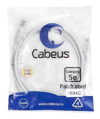 Патч-корд U/UTP кат.5E PC-UTP-RJ45-Cat.5e-1.5m-WH 2xRJ45/8p8c неэкранир. PVC 1.5м бел. Cabeus 7694c