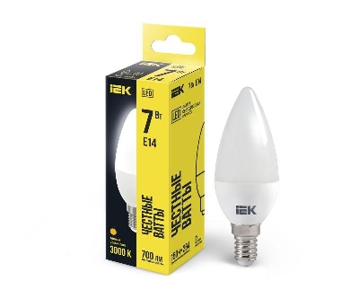 Лампа светодиодная C35 7Вт свеча 3000К E14 230В IEK LLE-C35-7-230-30-E14