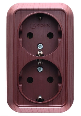 Розетка 2-м ОП 16А IP20 с заземл. орех Makel 45482