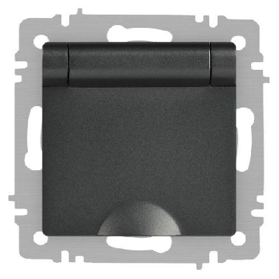Розетка 1-м СП Accent 6-203-07 16А IP20 250В 2P+E Schuko с крышкой AL/CU графит Intro Б0063441