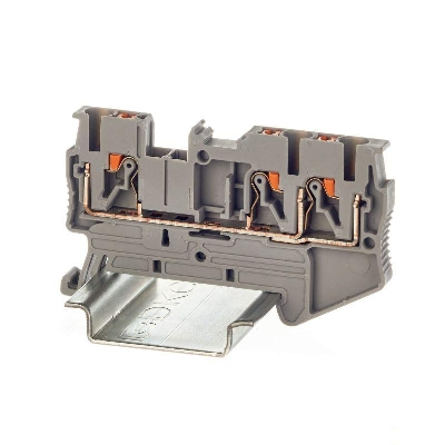 Клемма проходная зажим push-in 3 точки подключения 2.5кв.мм сер. DKC VPR-2.5-TWIN-GY