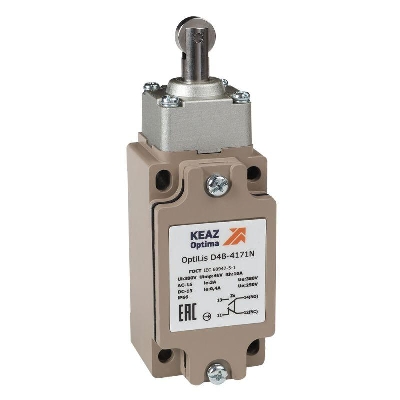 Выключатель концевой OptiLiS D4B-4172N толкатель роликовый поперечный метал. EN 50041 XCKJ103H29 КЭАЗ 365334