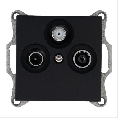 Розетка телевизионная оконечная TV + FM + SAT 3-м Ф9.5мм механизм черн. матов. soft touch Jasmart G6206PB