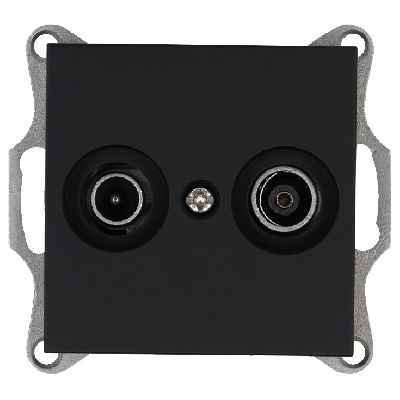 Розетка телевизионная проходная TV + FM 2-м Ф9.5мм механизм черн. матов. soft touch Jasmart G6205PB