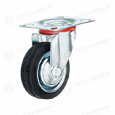 Колесо промышленное поворотное с резиновой шиной и роликоподшипником площадка d75 без тормоза оцинк.Tech-Krep/Zitar 148520