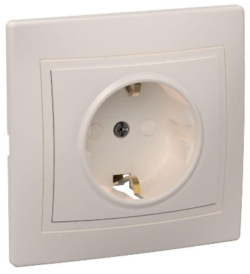Розетка 1-м СП Кварта РСш10-3-Км 16А IP20 с заземл. защ. шторки керамика крем. GENERICA ERK14-K33-16-K