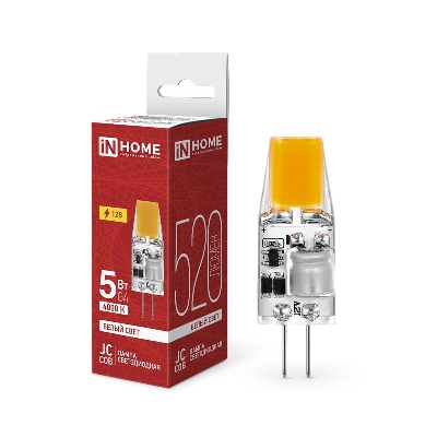 Лампа светодиодная LED-JC-COB 5Вт 12В G4 4000К 520лм IN HOME 4690612060262