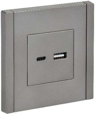 Розетка USB A+C 3.1А FORTE&PIANO FP550 сталь IEK FP-U22-D31-K46