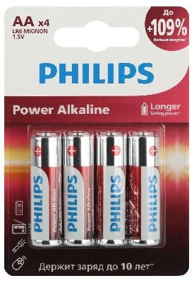 Элемент питания алкалиновый AA/LR6 1.5В Power (блист. 4шт) Philips Б0062746