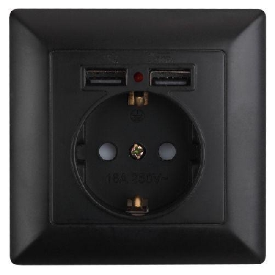 Розетка 1-м СП Solo 4-410-05 P+E Schuko 16А 250В + 2хUSB IP20 с заземл. защ. шторки антрацит Intro Б0053717