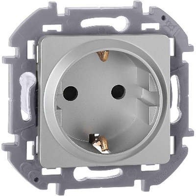 Розетка 1-м СП Inspiria 16А IP20 250В 2P+E защ. шторки немецк. стандарт механизм алюм. IEK 673732